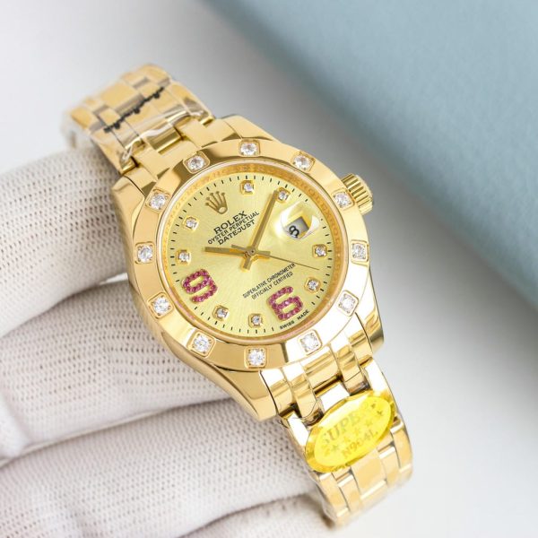 Rolex Pearlmaster 34 Yellow/Rose Gold Diamond & Sapphire Arabic Dial - Image 3