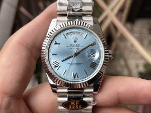 Rolex Day-Date KF Factory 228239-0076 40 White Gold Roman Numerals Ice Blue Dial 3255