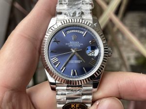 Rolex Day-Date KF Factory 228239-0076 40mm Full White Gold Roman Numerals Slate Ombré Blue Dial 3255