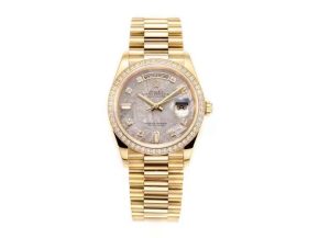 Rolex Day-Date 128398TBR Yellow Gold Roman Numeral Dial Baguette Diamond Bezel