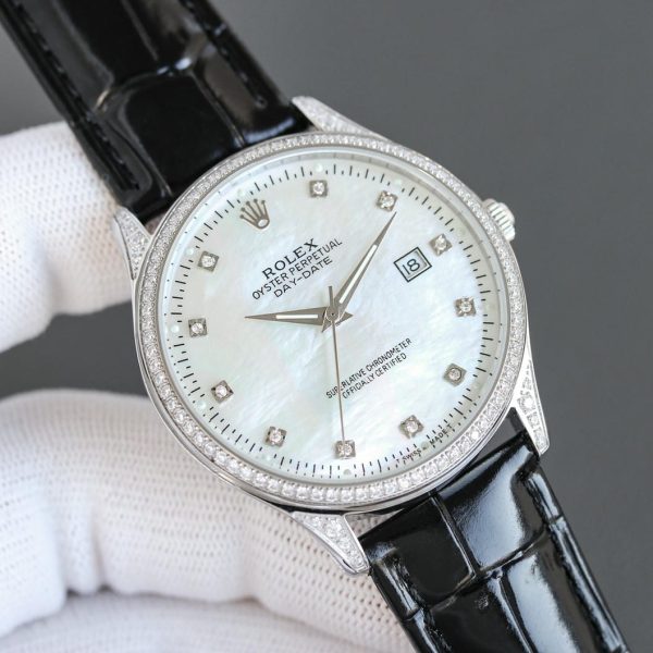 Rolex Day-Date 42mm White Gold Roman Numeral Dial Baguette Diamond Bezel - Image 3
