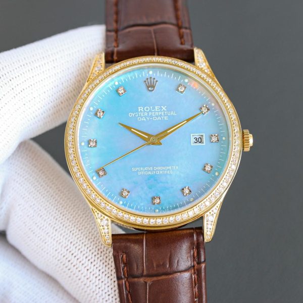 Rolex Day-Date 42mm White Gold Roman Numeral Dial Baguette Diamond Bezel - Image 4