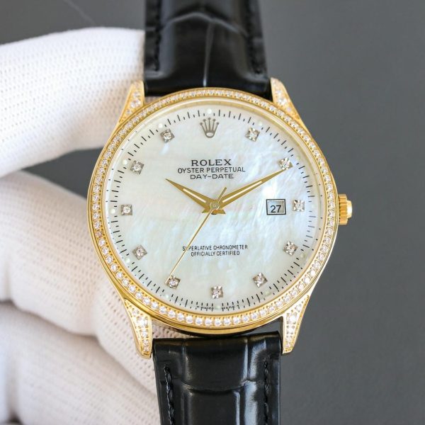 Rolex Day-Date 42mm White Gold Roman Numeral Dial Baguette Diamond Bezel - Image 6