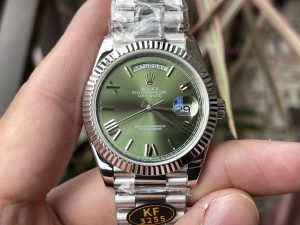 Rolex Day-Date KF Factory 228239-0033 40mm Full White Gold Roman Numerals Avocado Green Dial 3255