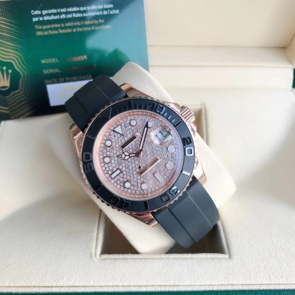 Rolex Yacht Master 40mm Rose Gold Oysterflex Diamond Dial Dial 116655