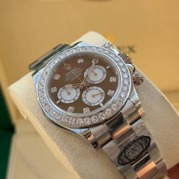 Rolex Daytona 116576TBR Oyster Perpetual Daytona Coffee Dial Platinum Diamond Bezel – Image 3