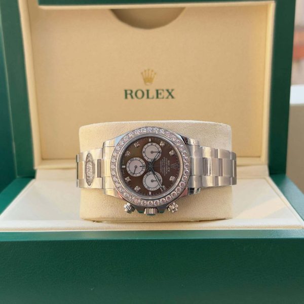 Rolex Daytona 116576TBR Oyster Perpetual Daytona Coffee Dial Platinum Diamond Bezel – Image 5