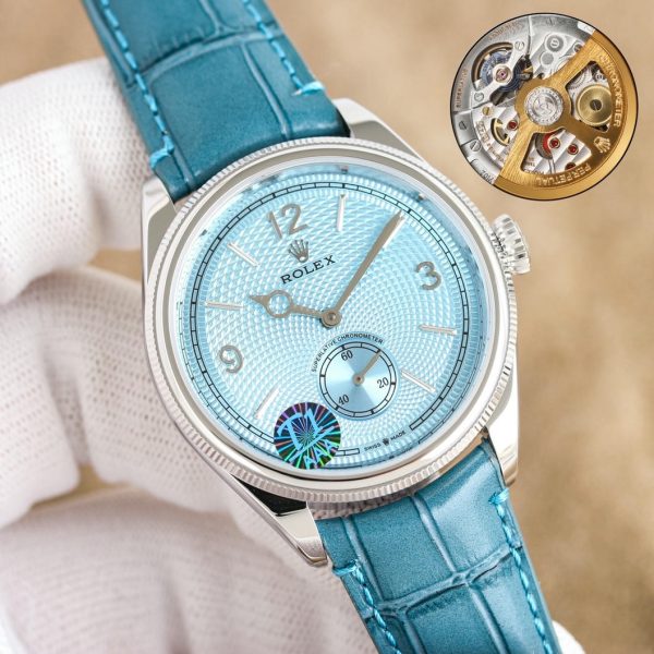 Rolex 1908 Platinum Ice Blue Dial Leather Strap - 52506 - Image 8